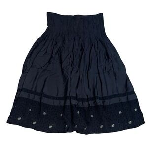 Ivan Grundahl Copenhagen Pintuck Pleated Full Skirt Black Gold Metallic Floral M